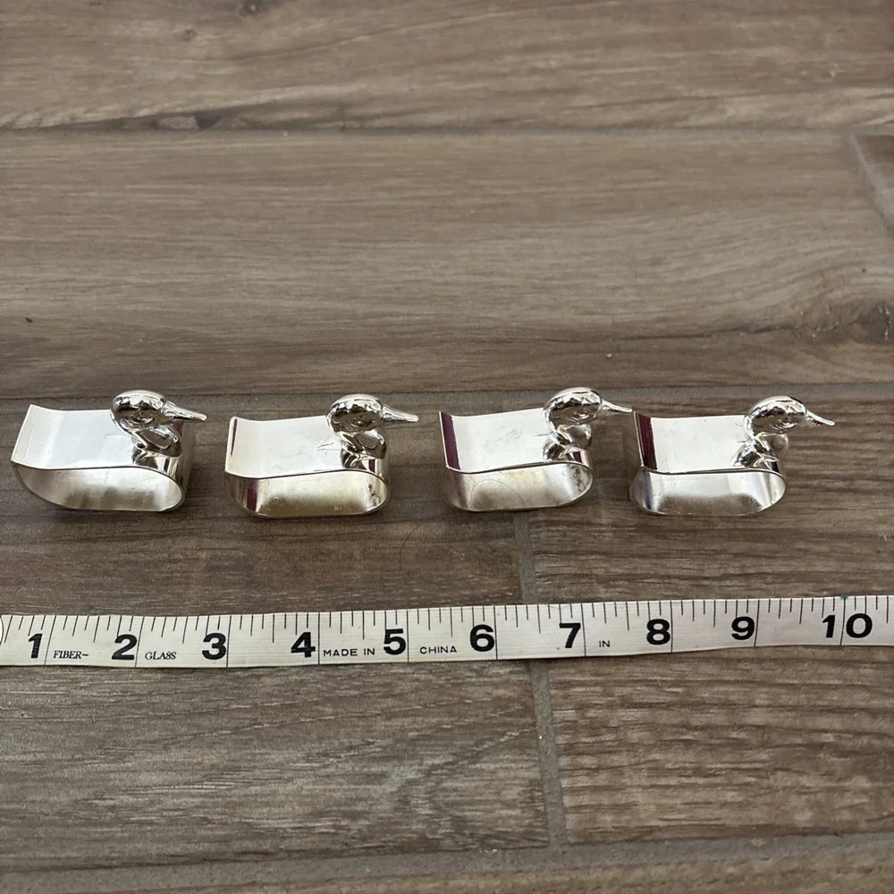 Set of 4 Silverplated‎ Duck Napkin Rings Made In Japan